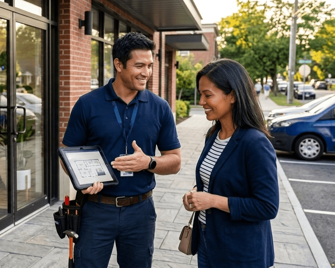 NuPon aircon service technician explaining preventive maintenance plan to customer in Laguna Philippines.
